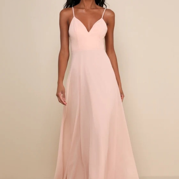 Lulus Romantic Ways Blush Pink Lace Button Back Maxi Dress - Size L - Picture 4 of 4